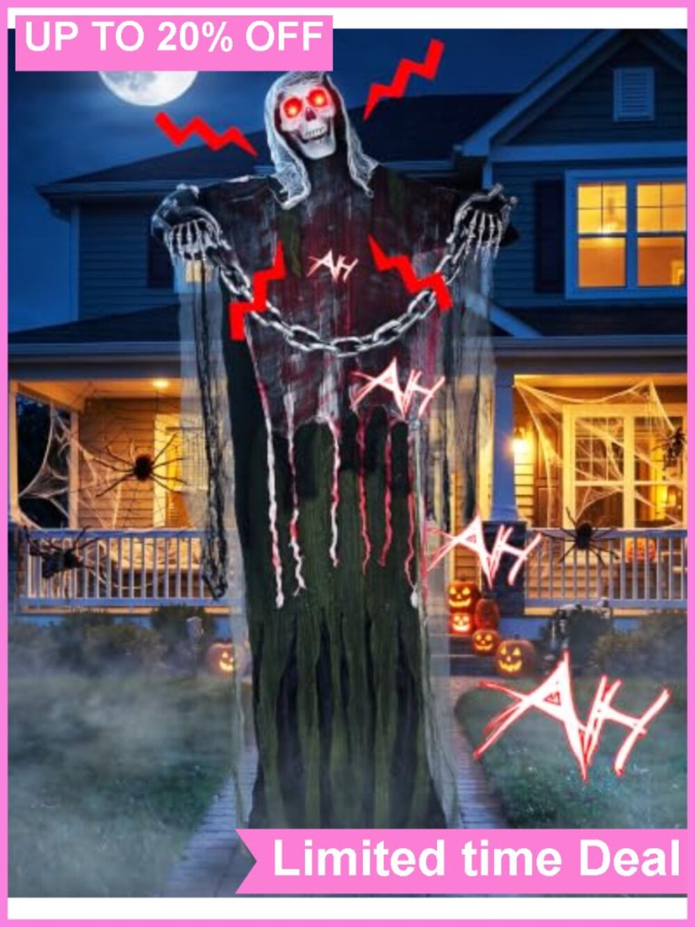 6FT Life Size Animated Skeleton Ghost Halloween Animatronic Outdoor Yard Decor